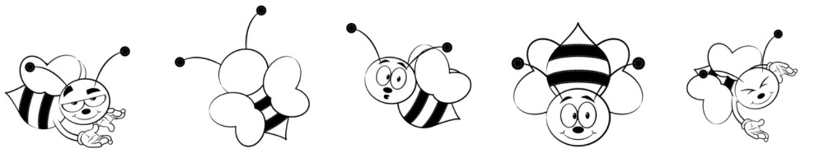 Cute Bee Bundle Trendy Retro Style Illustration, Calligraphy Collection Vector Illustration for Printable, Social Media Post, Wrapping Paper