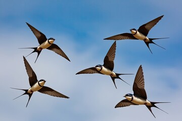 Fototapeta premium Agile Swallow Birds in Flight Against a Blue Sky