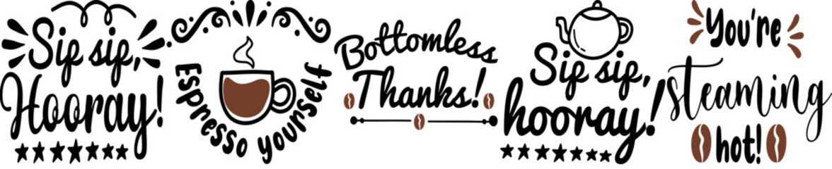 Simple A Coffee Bundle Trendy Retro Style Illustration, Calligraphic Lettering Pack Vector Illustration for Motion Graphics, Banner, Postcard