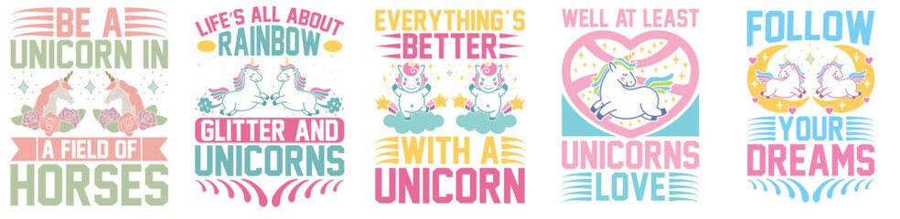 Minimal Unicorn Tshirt Design Bundle Quotes, Calligraphy Pack Vector Illustration for Stationery, Presentation, Motion Graphics