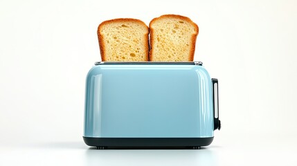 A stylish blue toaster with freshly toasted bread, set against a white background, with a clean clipping path