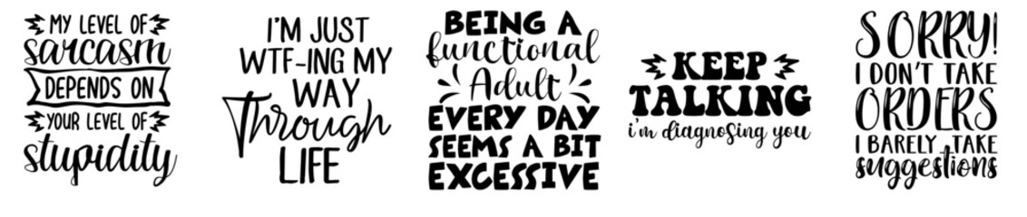 Minimalist Sarcastic Design Bundle Typographic Emblems, Invitation Collection Vector Illustration for Banner, Greeting Card, Motion Graphics