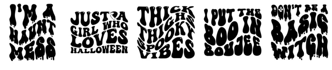 Vibrant Retro Halloween Bundle Calligraphy, Phrases Bundle Vector Illustration for Stationery, Printable, Banner