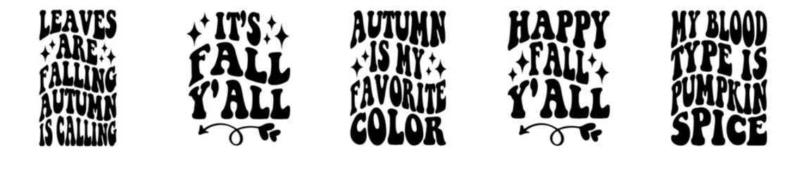 Minimal Retro Fall Bundle Phrases, Calligraphic Lettering Bundle Vector Illustration for Magazine, Holiday Cards, Gift Card