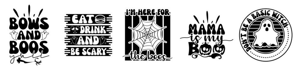 Modern Retro Halloween Bundle Labels And Badges, Hand Lettering Set Vector Illustration for Bookmark, Brochure, Advertisement