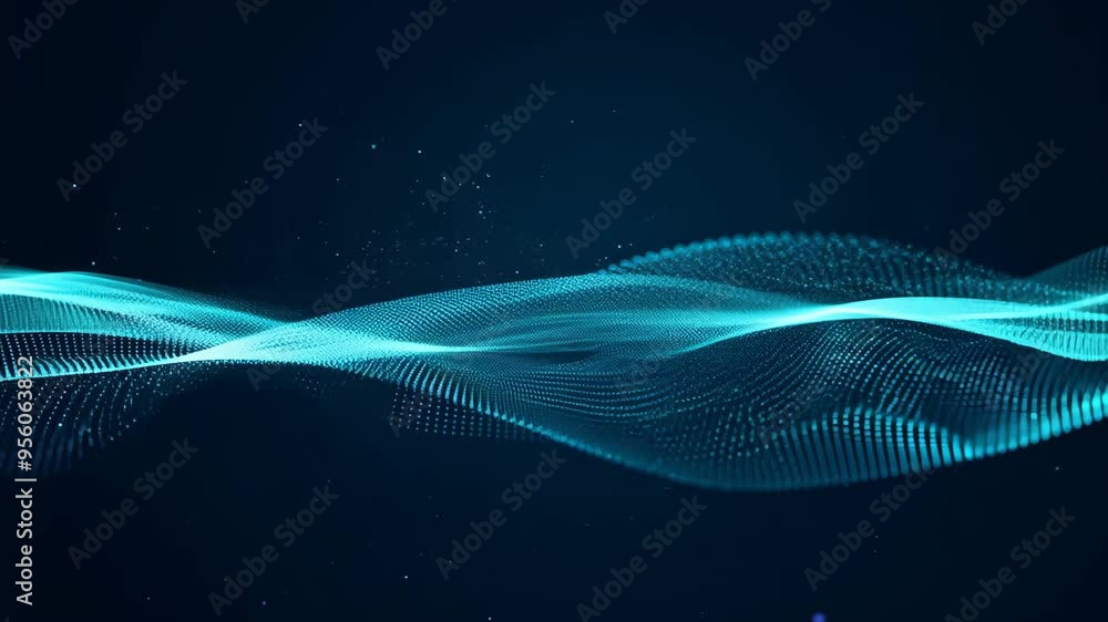 Poster a abstract background of luminous blue waves against a deep navy backdrop, featuring dynamic digital