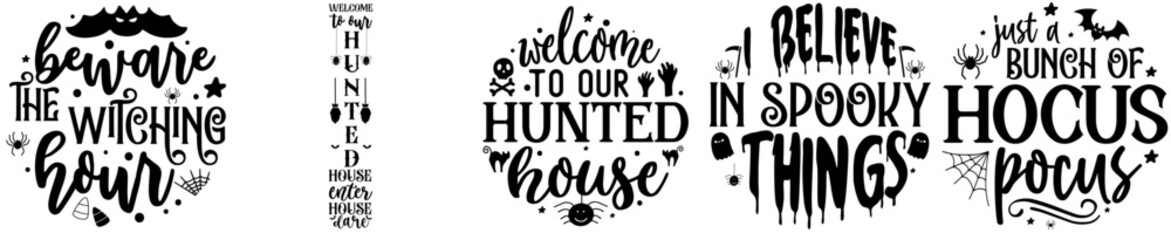 Decorative Halloween Mega Bundle Inscriptions, Invitation Bundle Vector Illustration for Social Media Post, Gift Card, Infographic