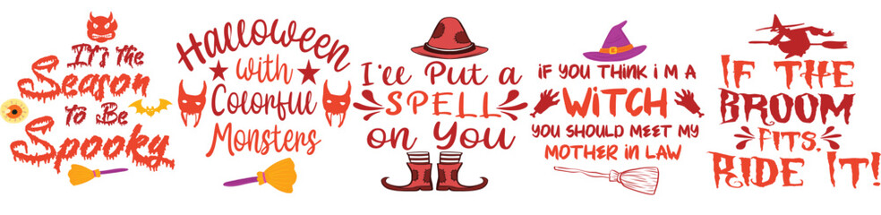 Classic Halloween Mega Bundle Trendy Retro Style Illustration, Quotes Bundle Vector Illustration for Vouchers, Icon, Postcard