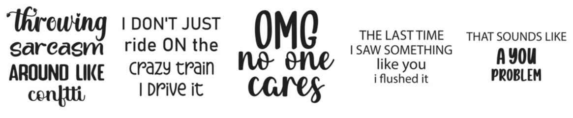 Colourful Funny Sarcastic Bundle Typographic Emblems, Quotes Collection Vector Illustration for Magazine, Stationery, Gift Card