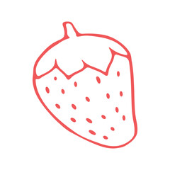 A simple red line drawing of a strawberry with minimal details.