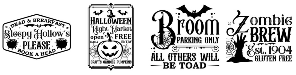 Classic Vintage Halloween Making Sign Phrases, Inscriptions Set Vector Illustration for T-Shirt Design, Mug Design, Decal