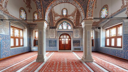 Obraz premium A traditional Turkish mosque with intricate tilework and a beautifully decorated interior.