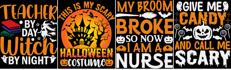 Simple Halloween Tshirt Design Bundle Inscriptions, Calligraphic Lettering Collection Vector Illustration for Poster, Holiday Cards, Greeting Card