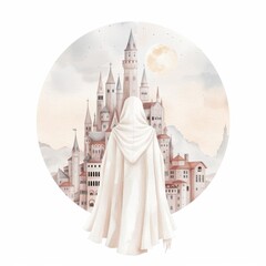 Obraz premium A ghost in a medieval knight costume, midnight castle, watercolor design, isolated on white background