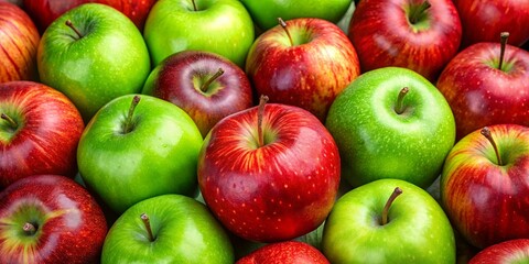 A vibrant green apple standing out in a sea of red apples
