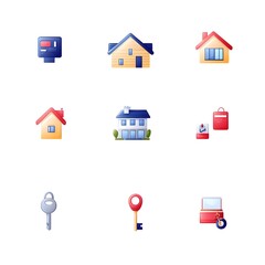 Flat Gradient Icon Set Depicting Real Estate Elements for Home Property and Financial Transactions