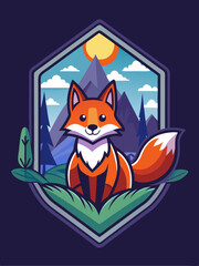 Obraz premium Cartoon fox standing in front of a mountain landscape