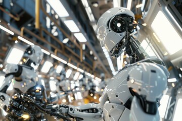 Fototapeta premium hyperrealistic view of a robots fitting car parts together on an assembly line