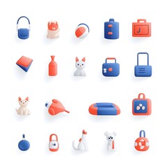 Flat Gradient Icon Set of Pet Accessories Including Leash Bed and Toy
