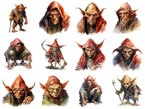 A Collection of Watercolor Illustrations Featuring Goblinoid Creatures