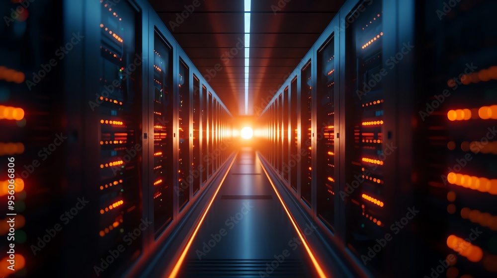 Poster a futuristic data center, showcasing the potential of advanced container orchestration
