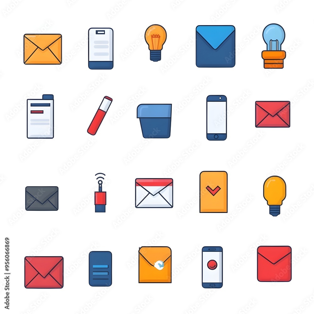 Poster flat gradient icons for mail and communication tools in digital design