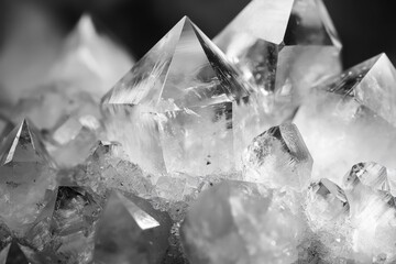 Obraz premium Crystal fragments in black and white on the background of stones,