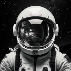 futuristic spacesuit astronaut's helmet reflecting a vast starry sky through its visor