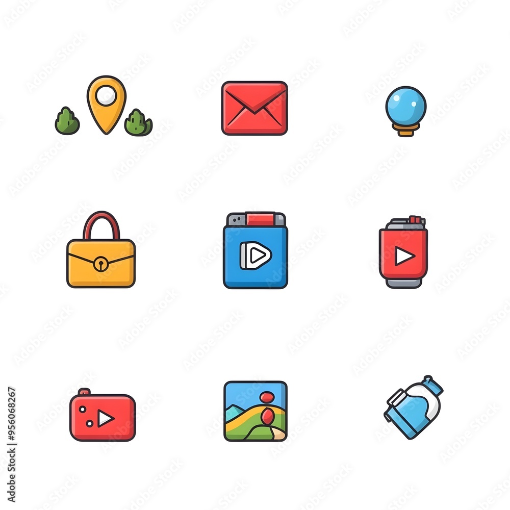 Poster minimalist flat gradient mobile app icons for digital interfaces