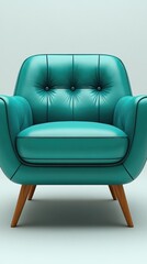 Naklejka premium Modern teal upholstered armchair standing on a white background
