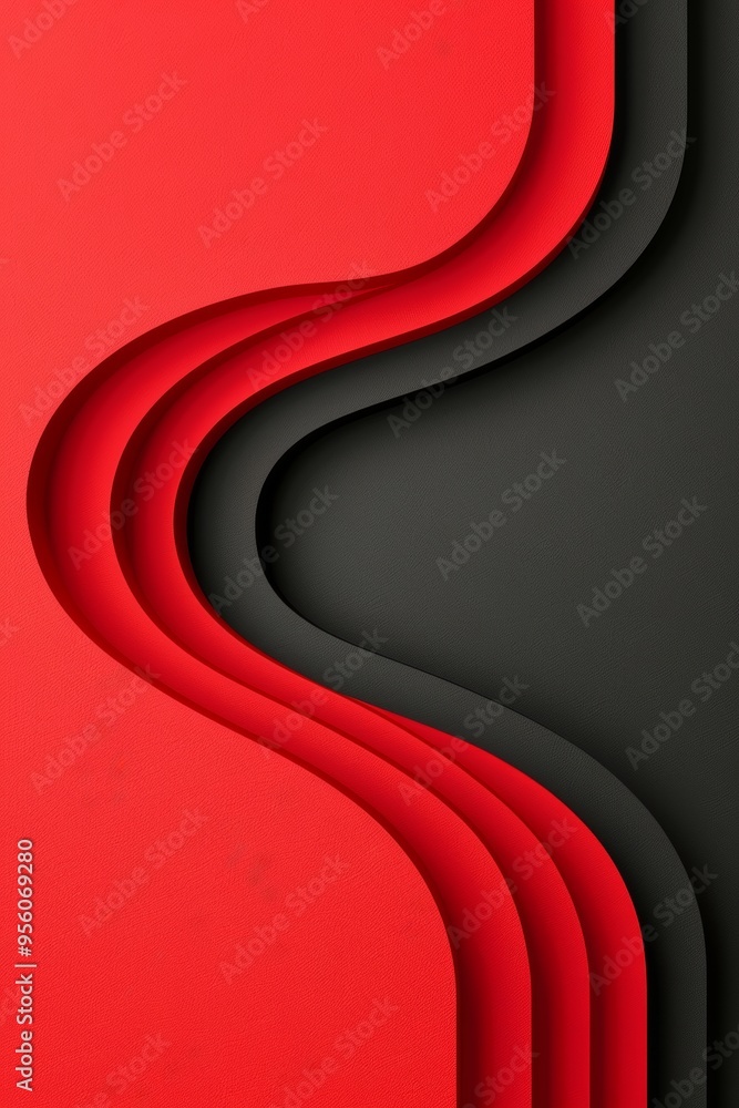 Poster abstract red and black layered paper wave design, creating a modern and dynamic background with smoo