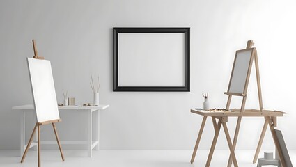 Stylish Frame Mockup with a Modern Interior Design, Ideal for Presenting Art, Photography, or Posters in a Living Room Scene