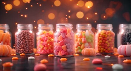 Halloween party candy bar with a variety of spooky treats