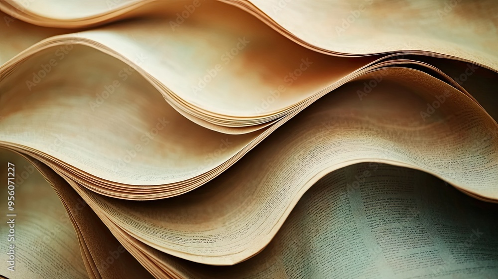 Poster artistic close-up of overlapping book pages, forming a repetitive pattern, ideal for backgrounds