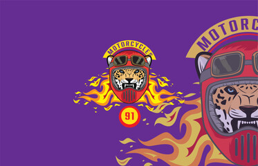 A fierce tiger wearing a motorcycle helmet and goggles, with flames, symbolizing speed, power, and fearless riding spirit.