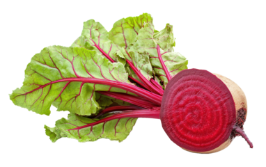 Red beet root with leaves on white background,png