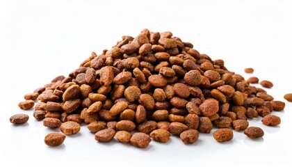 Obraz premium Pile dry dog food isolated on white background