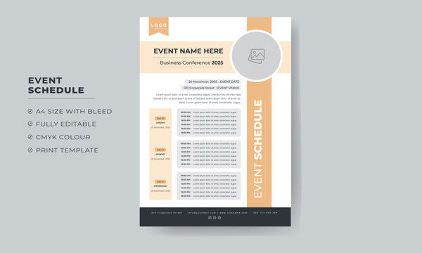 Event Schedule design template for business or meeting, Daily Event Schedule design template   - Powered by Adobe