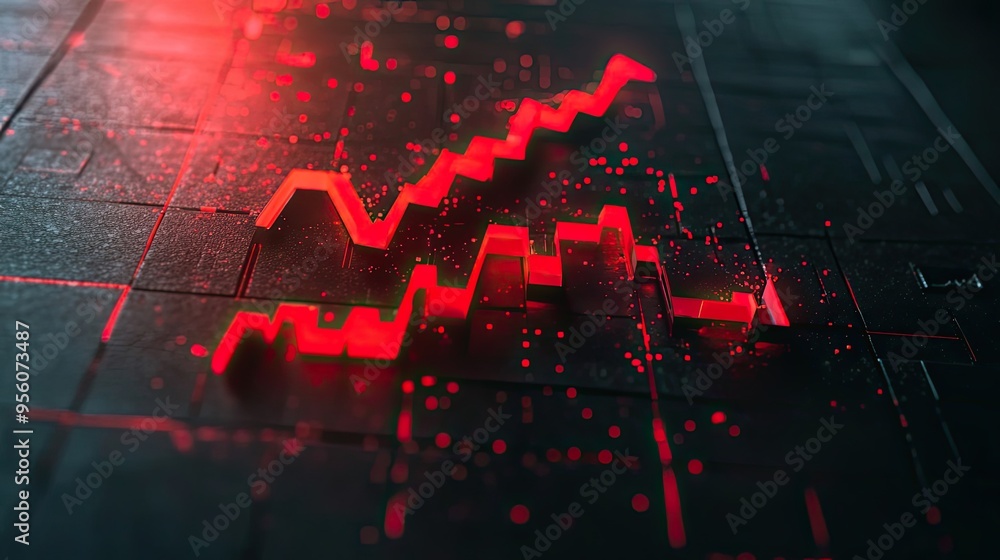 Poster abstract red line graph on dark geometric background
