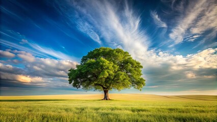 Fototapeta premium A beautiful lone tree standing tall in a vast field