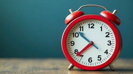 Red Alarm Clock with Hands Pointing to Seven and Ten
