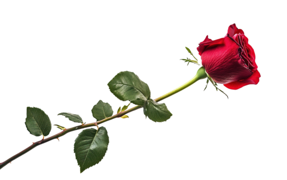 Red rose flower with clipping path side view on white background,png