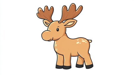 Fototapeta premium Cartoon Illustration of a Brown Moose with Large Antlers