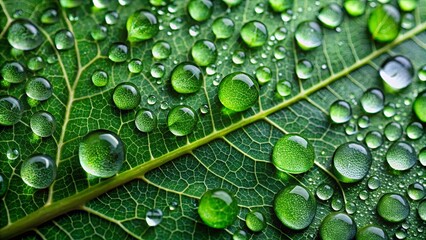 Close-up image of a leaf covered in water droplets