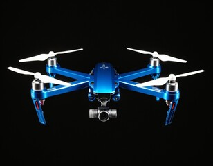 Powerful metallic blue drone loaded with some of blue light, most advanced imaging and flight technologies under blue-black background. Ai generated images