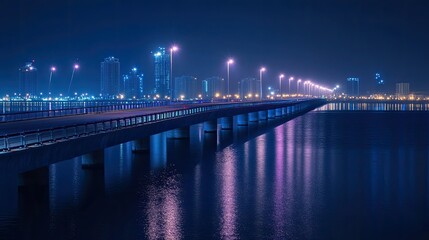 Night view of the Sheikh Isa bin Salman Causeway connecting Manama to Muharraq Island.