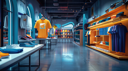 A vibrant and clear custom sportswear design studio, modern and stylish. Generative AI.