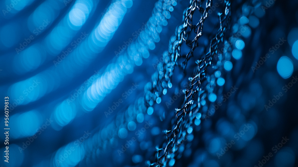 Poster intricate blue chain link design creating a mesmerizing pattern in a soft light