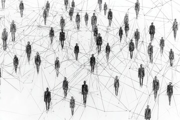 Naklejka premium Simple people shapes connected by lines created with Generative AI
