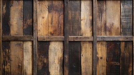 Rustic wood background crafted from old wine crates, showcasing aged textures and rich wood tones